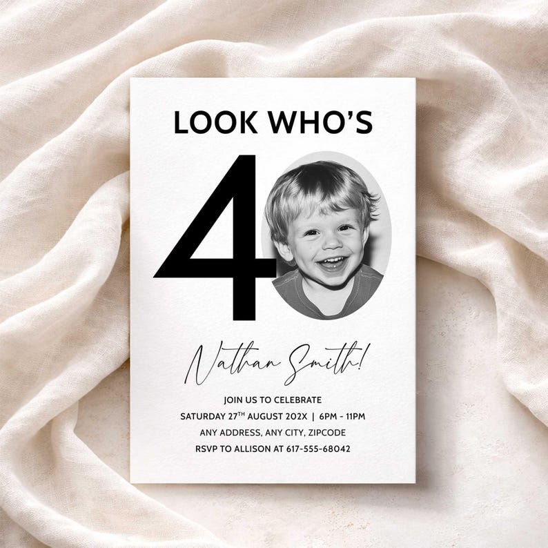 40th Invitation with photo, Look Who's 40, 40th Birthday Canva Template, Male 40th Invite, Digital Download image 8