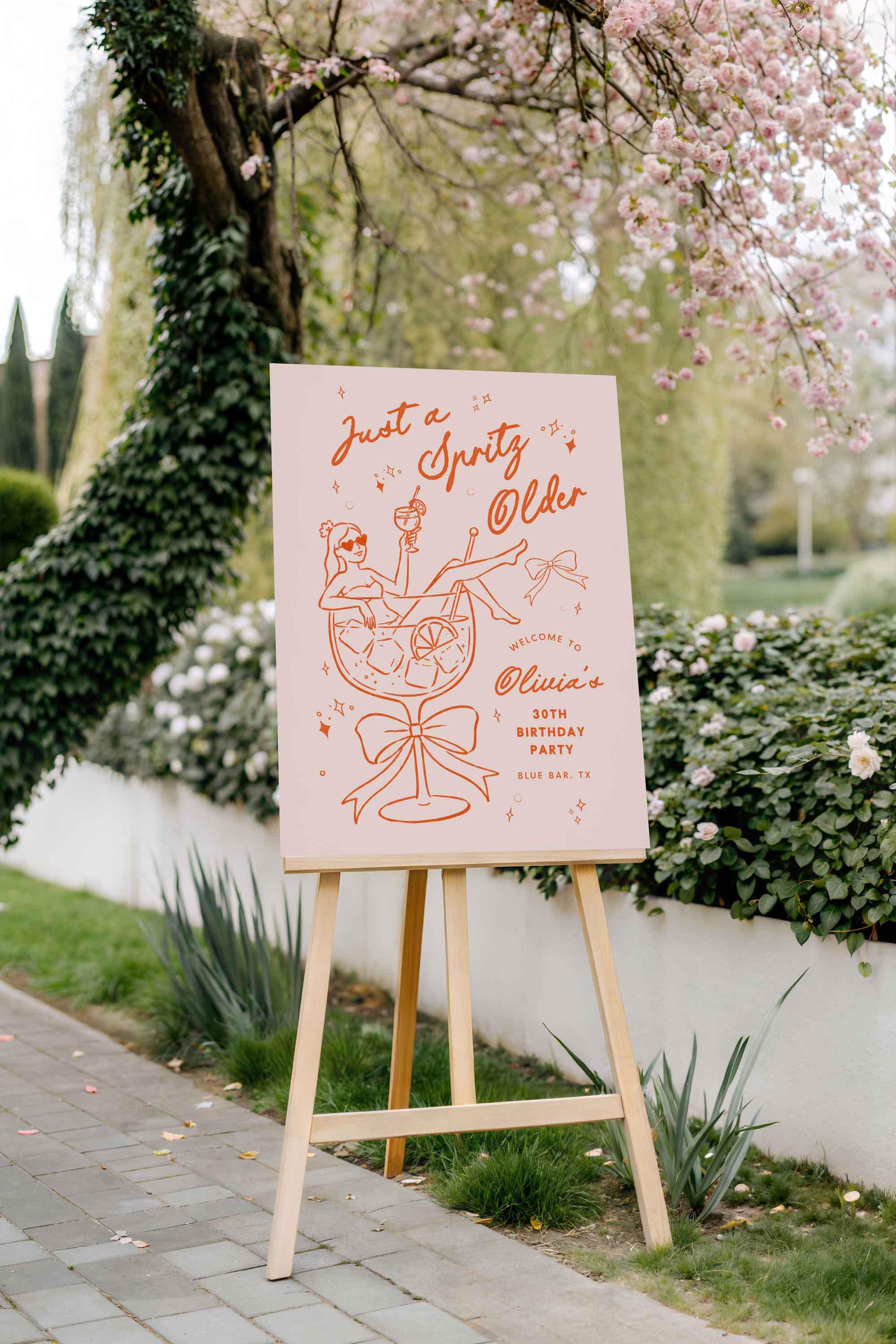 30th Birthday Sign | Just a Spritz Older | Editable Welcome Sign