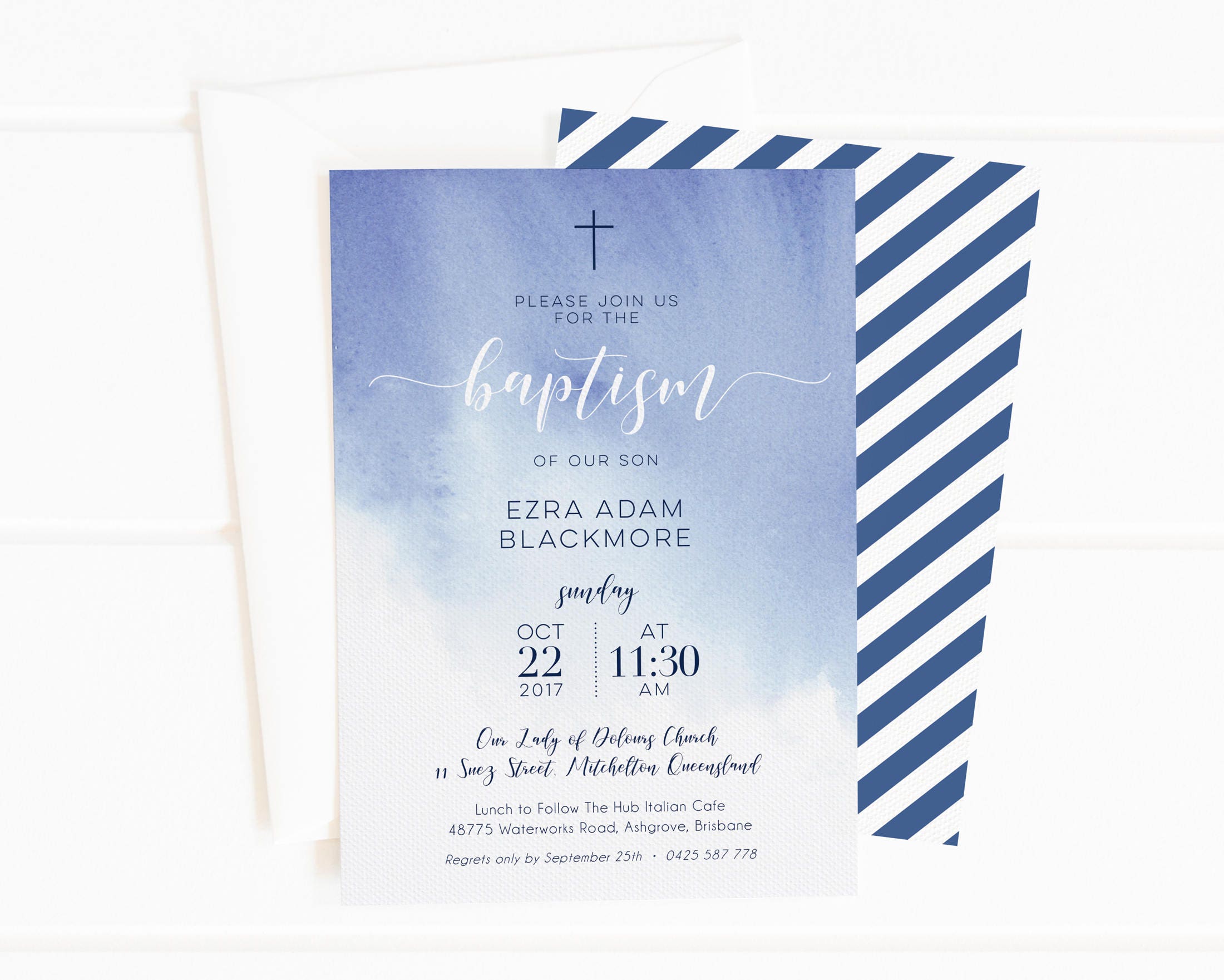 Baptism Watercolor Invitation Baptism Invitation Boy Etsy