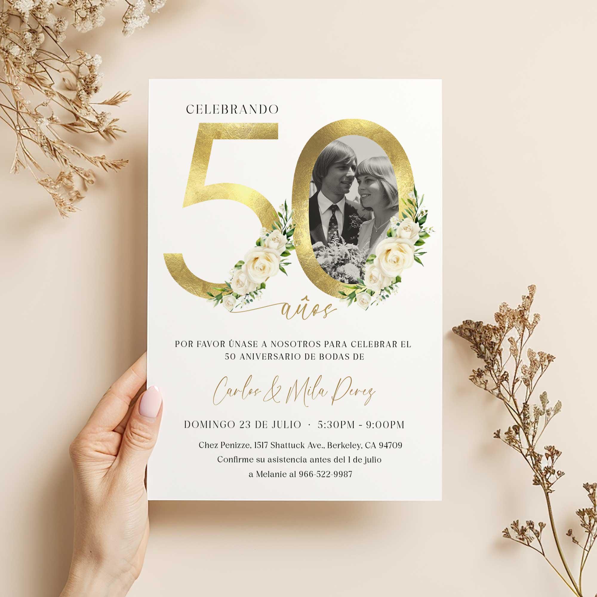 Invitaciones para el 50 aniversario de bodas en español, Aniversario De  Bodas, Invitación digital para el 50 aniversario, Foto del aniversario de  bodas - Etsy México, image size:2000x2000