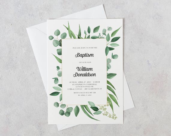 Zaproszenia Na Chrzest Chrzest Zieleni Zaprosić Niezależny Etsy