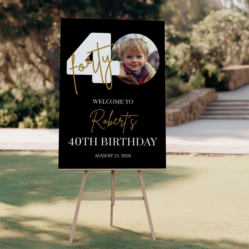 Välkomstskylt för 40-årsdag för män, skylt för 40-årsdag, välkomsttavla med foto, digital nedladdning av Canva, välkomstskylt med foto bild 5