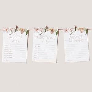 Conseils de baby shower de fille florale, jeu de baby shower, prédictions de baby shower, souhaits de baby shower, carte de conseils, bébé en fleur, #BSB2 modifiable