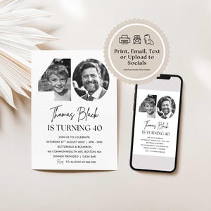 40th Invitation with photo, Look Who's 40, Canva 40th Birthday Invitation Template, Simple 40th Editable Invitation image 5