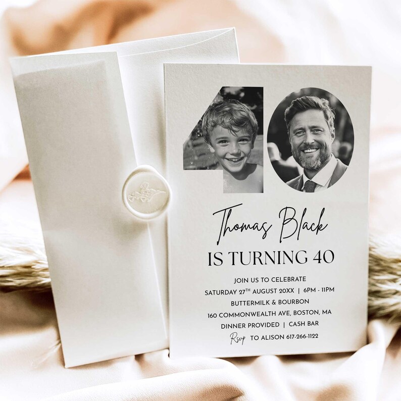 40th Invitation with photo, Look Who's 40, Canva 40th Birthday Invitation Template, Simple 40th Editable Invitation image 7