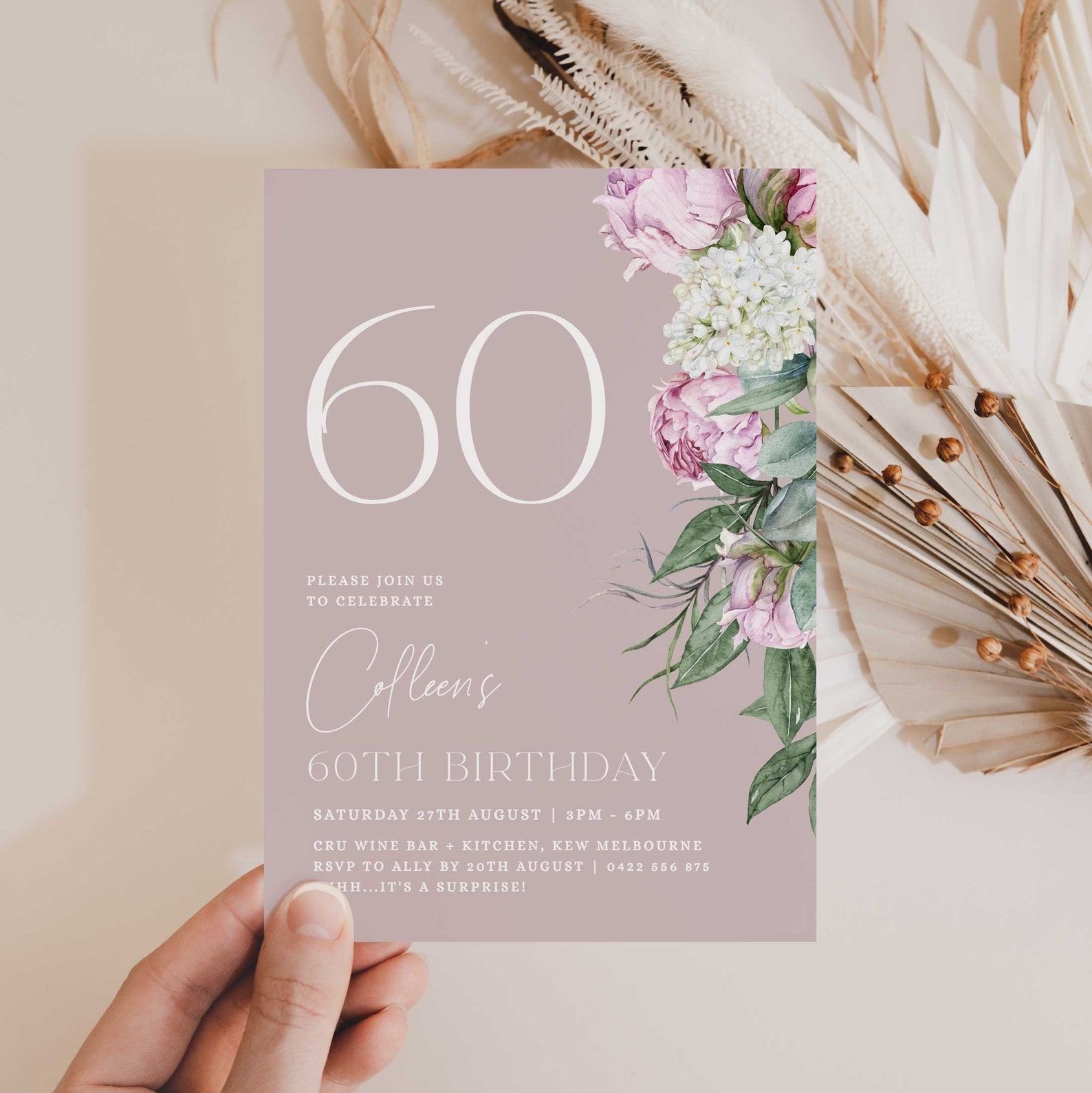 60th Birthday Invitation for Women Feminine 60th Invitation - Etsy