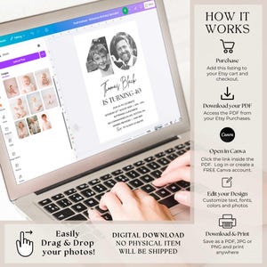 40th Invitation with photo, Look Who's 40, Canva 40th Birthday Invitation Template, Simple 40th Editable Invitation image 4