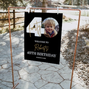 Välkomstskylt för 40-årsdag för män, skylt för 40-årsdag, välkomsttavla med foto, digital nedladdning av Canva, välkomstskylt med foto bild 7