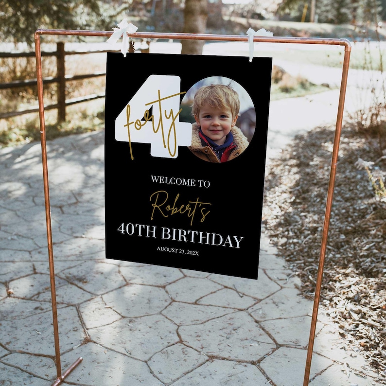 Välkomstskylt för 40-årsdag för män, skylt för 40-årsdag, välkomsttavla med foto, digital nedladdning av Canva, välkomstskylt med foto bild 7