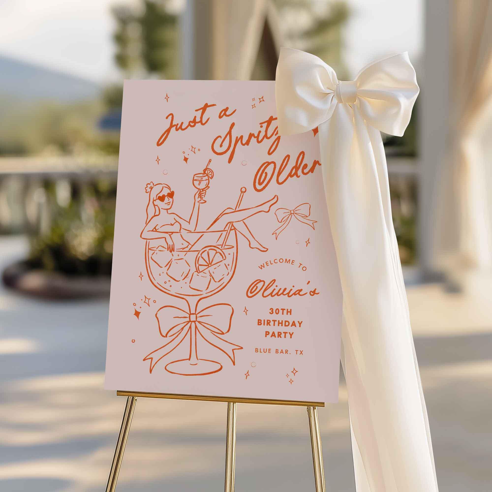 30th Birthday Sign | Just a Spritz Older | Editable Welcome Sign