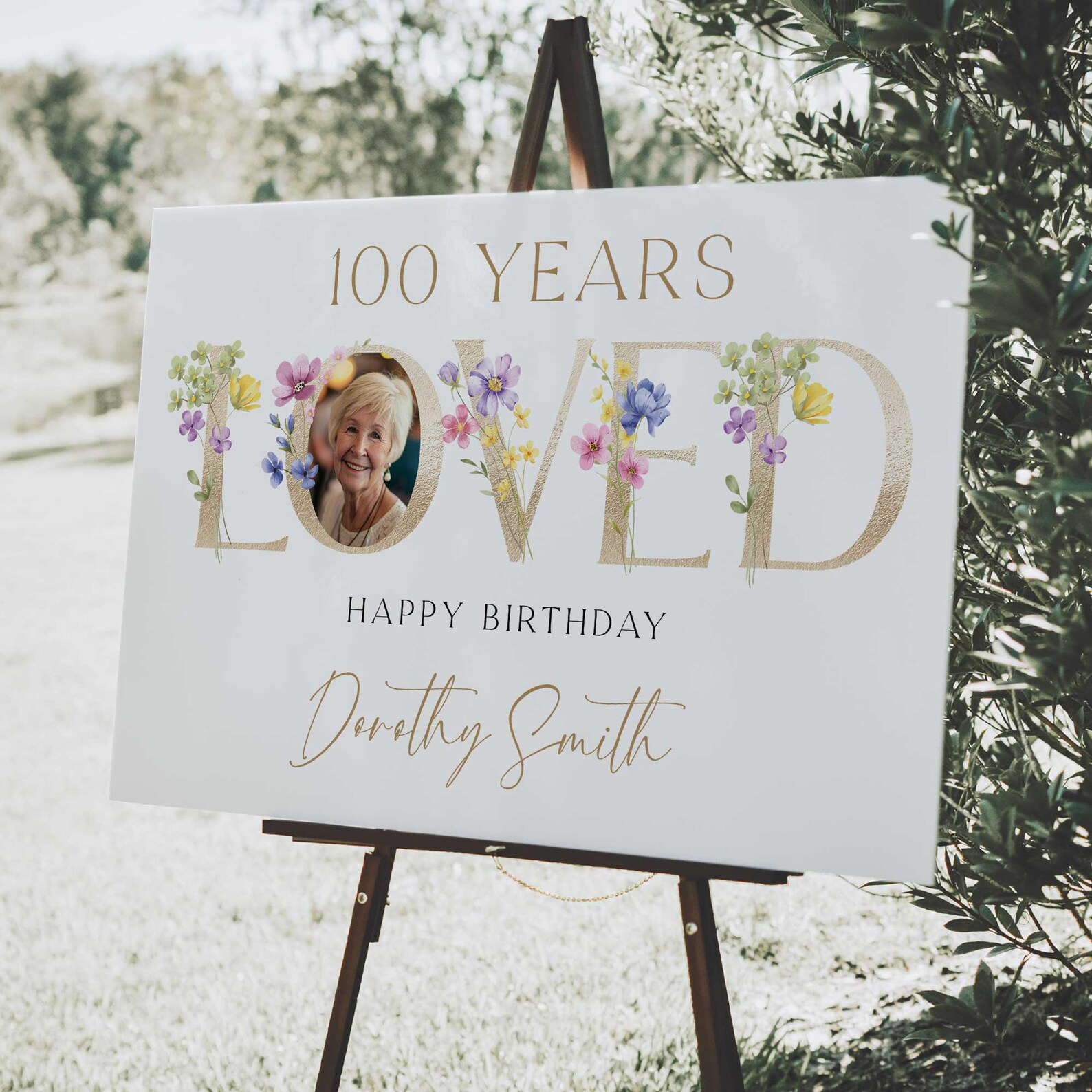 100th Birthday Welcome Sign, 100 Years Loved Sign, Floral 100th Welcome ...
