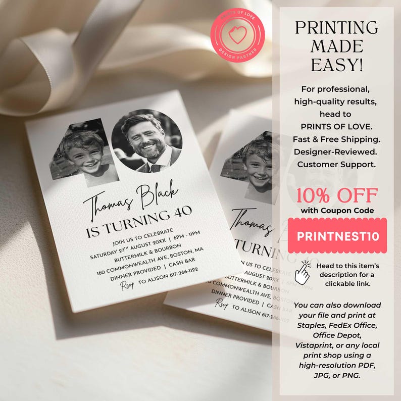 40th Invitation with photo, Look Who's 40, Canva 40th Birthday Invitation Template, Simple 40th Editable Invitation image 6