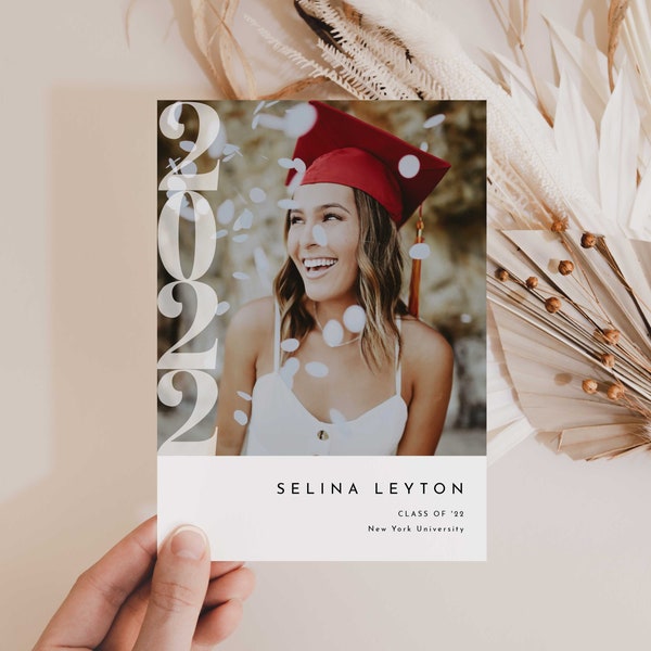 Simple Photo Graduation Announcement, Graduation Announcement, Class of 2022, Modern Graduation Card, Grad Announcement, Editable Template