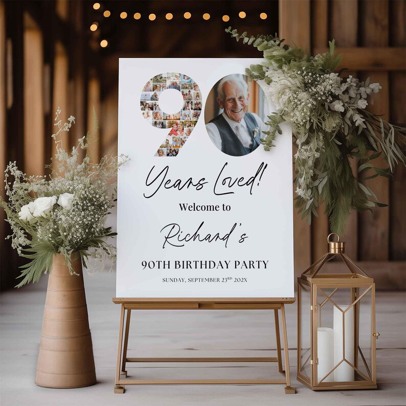 90th Birthday Poster: Editable Photo Collage Canva Template, Digital ...