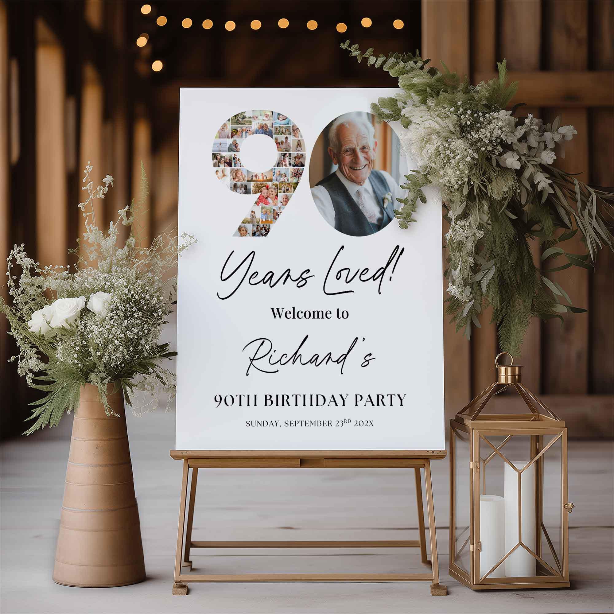 90th Birthday Photo Collage Welcome Sign: Editable Canva Template ...