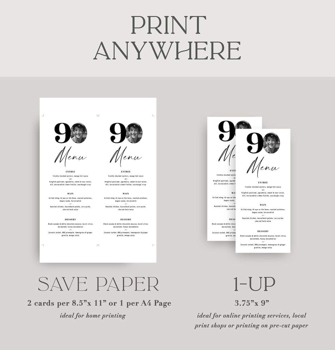 90th Birthday Menu Template, 90th Birthday Dinner Menu, 90th Menu Card ...