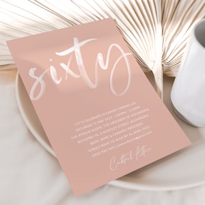 MILA Modern Elegant 60th Birthday Invite INSTANT DOWNLOAD, Simple Pretty 60th Invitation for Women, Minimalist 60th Invites Female, Templett