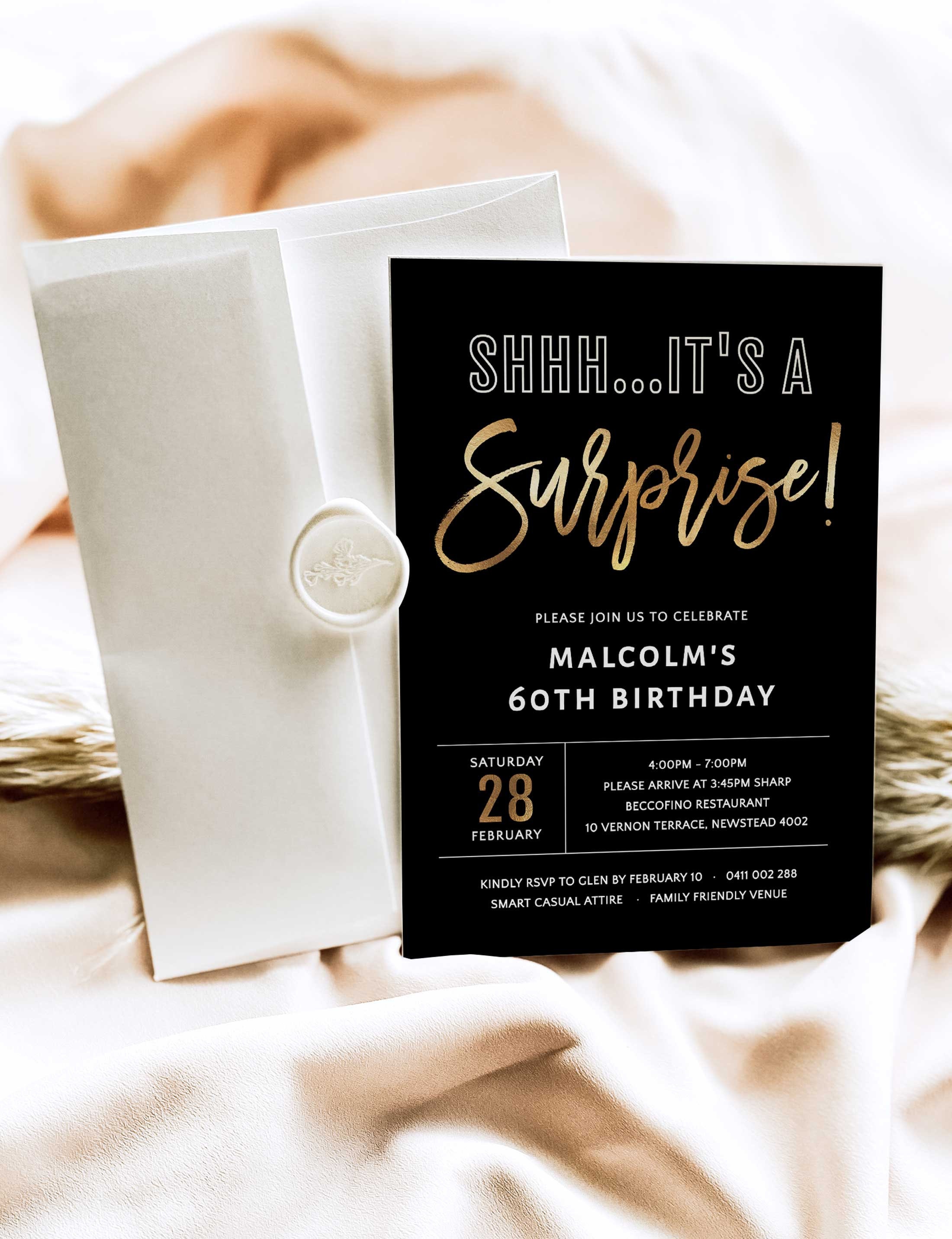 Surprise 60th Birthday Invitation Template Black and Gold - Etsy