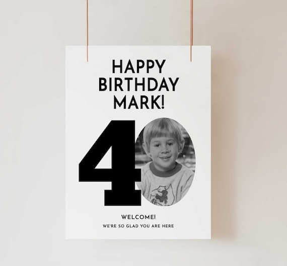 40th Birthday Welcome Sign, Look Who's 40, 40th Birthday Photo, Simple 40th Birthday Poster, Male 40th Welcome Sign, 40th Photo Poster