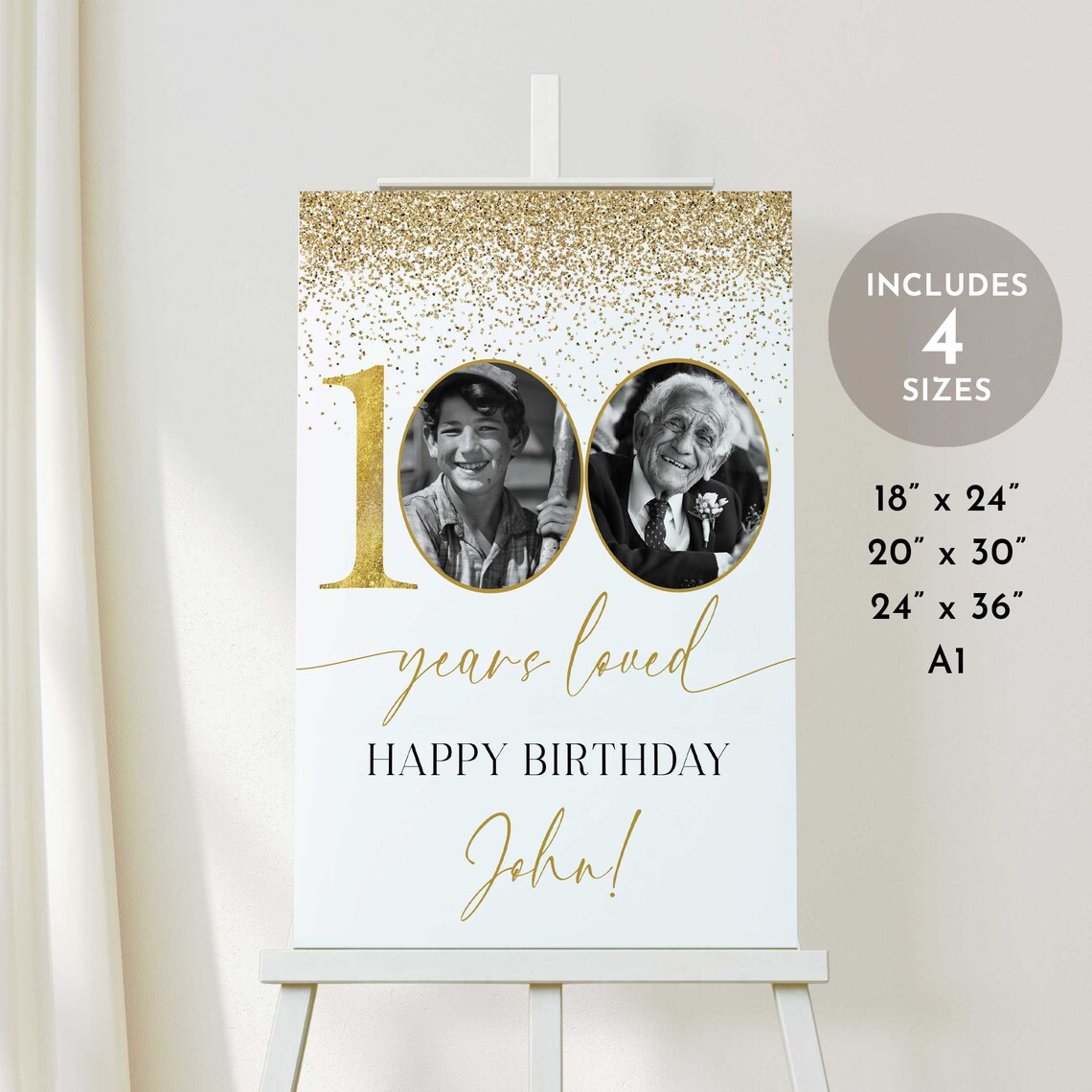 100 Years Loved Sign for Men, 100th Birthday Welcome Sign for Male ...