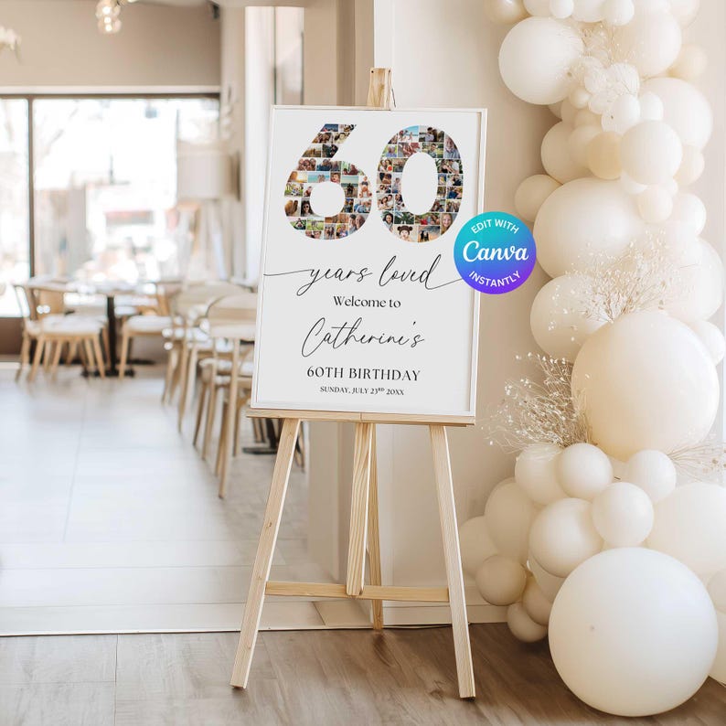 60th Birthday Sign Collage Canva, Editable Template 60th Birthday Gift ...