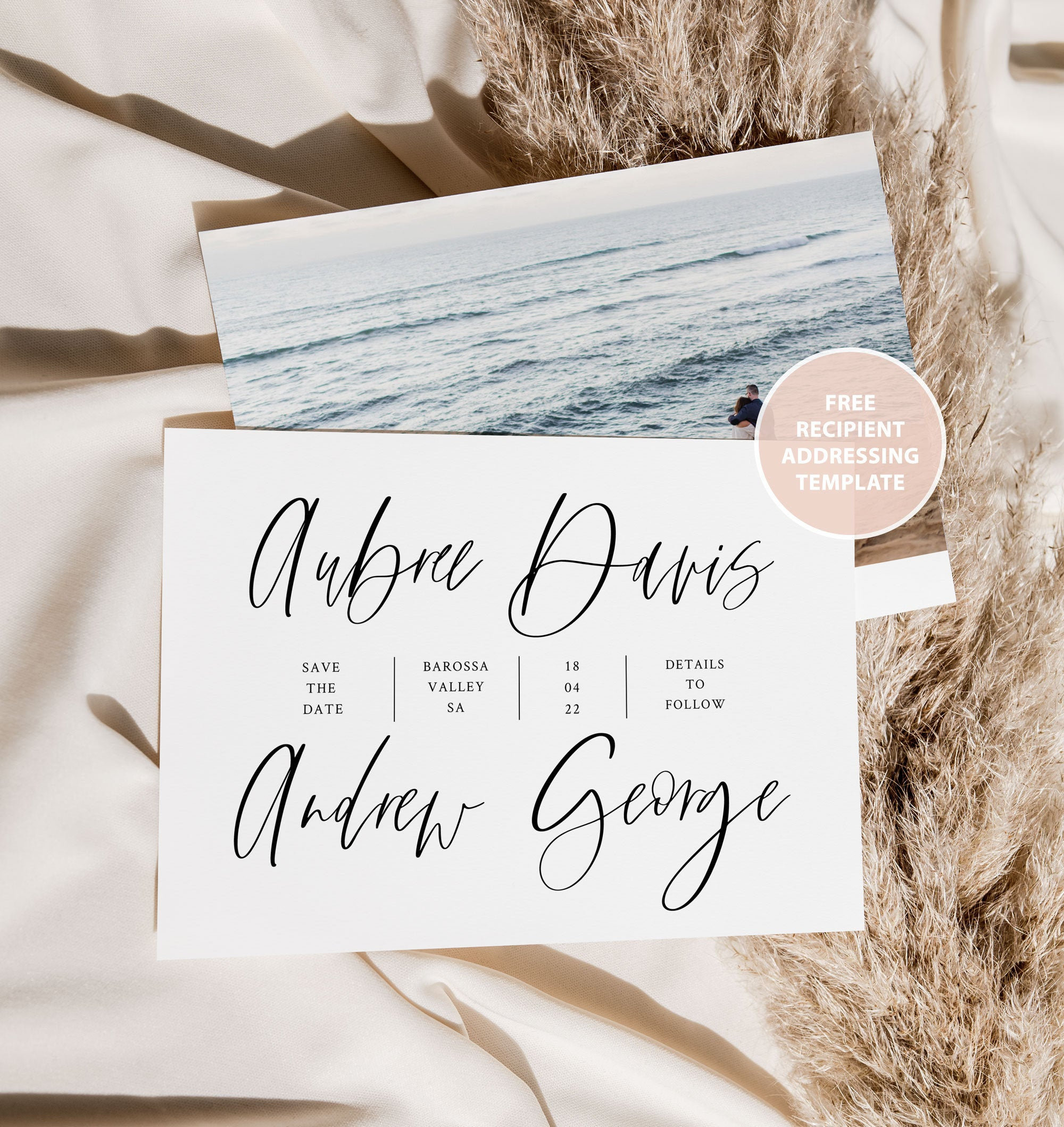 AUBREE Save the Date, Minimalist Landscape Save the Date, Photo on back Save the Date Template, Editable Template, Modern Save the Date