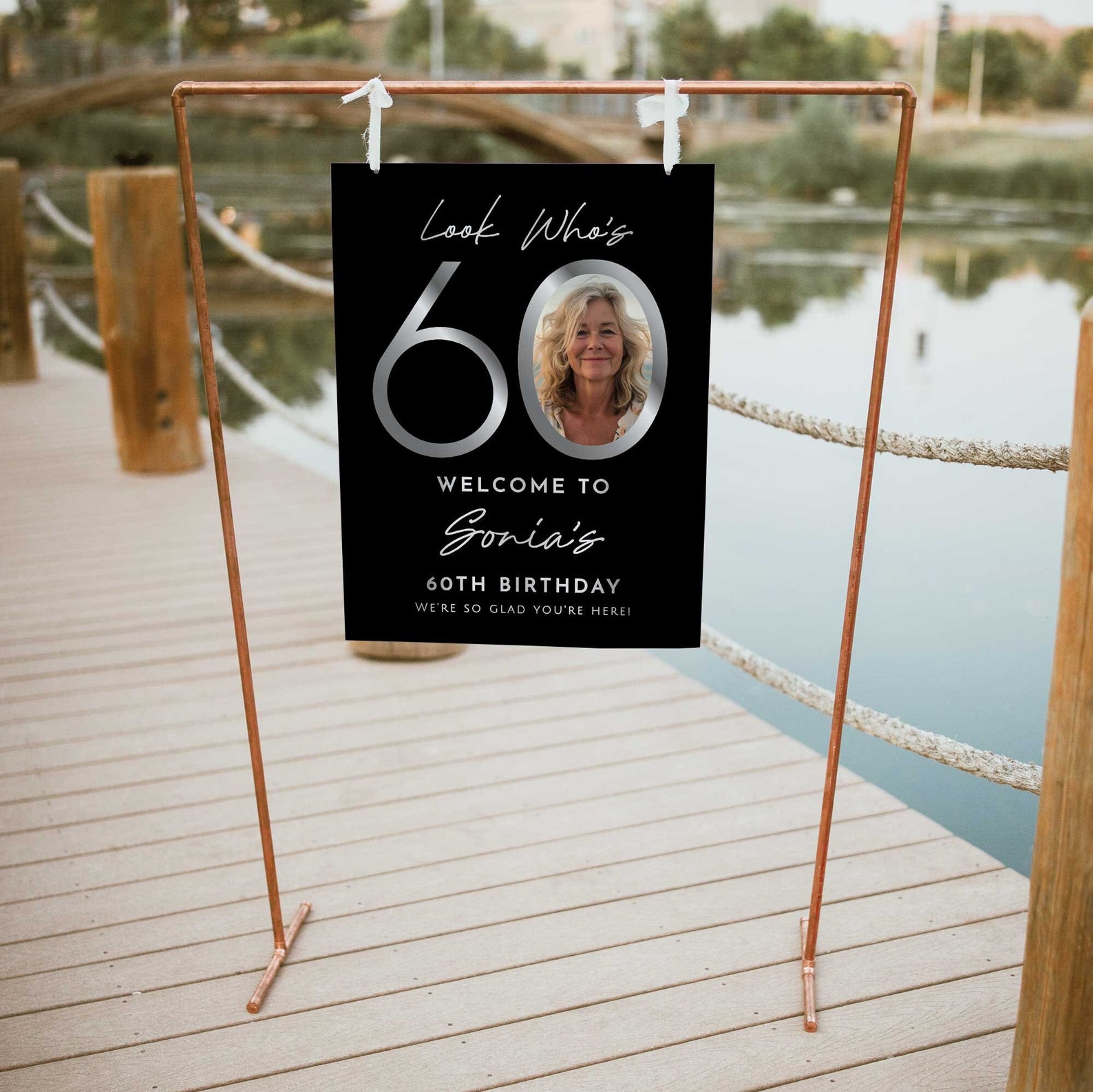 60th Birthday Welcome Sign Black and Silver, Look Who's 60 Welcome Sign ...