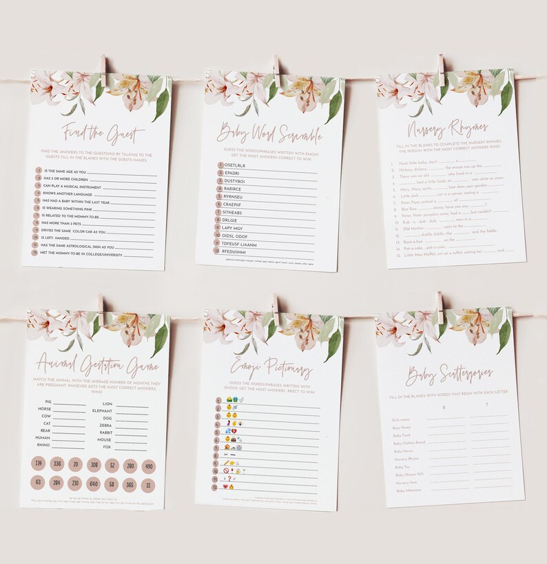 Baby Shower Games Girl Floral Baby Shower Editable Games Etsy