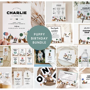 Pacchetto di compleanno per cuccioli, pacchetto di inviti per feste per cani, invito di compleanno per cani modificabile, compleanno per cani 1°, 2°, 3°, 4°, 5° e 6°, Puppy Pawty