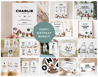 Puppy Birthday Bundle, Dog Party Invitation Bundle, Editable Dog Birthday Invitation, Dog 1st 2nd 3rd 4th 5th 6th Birthday, Puppy Pawty