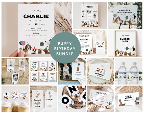Puppy Birthday Bundle, Dog Party Invitation Bundle, Editable Dog Birthday Invitation, Dog 1st 2nd 3rd 4th 5th 6th Birthday, Puppy Pawty