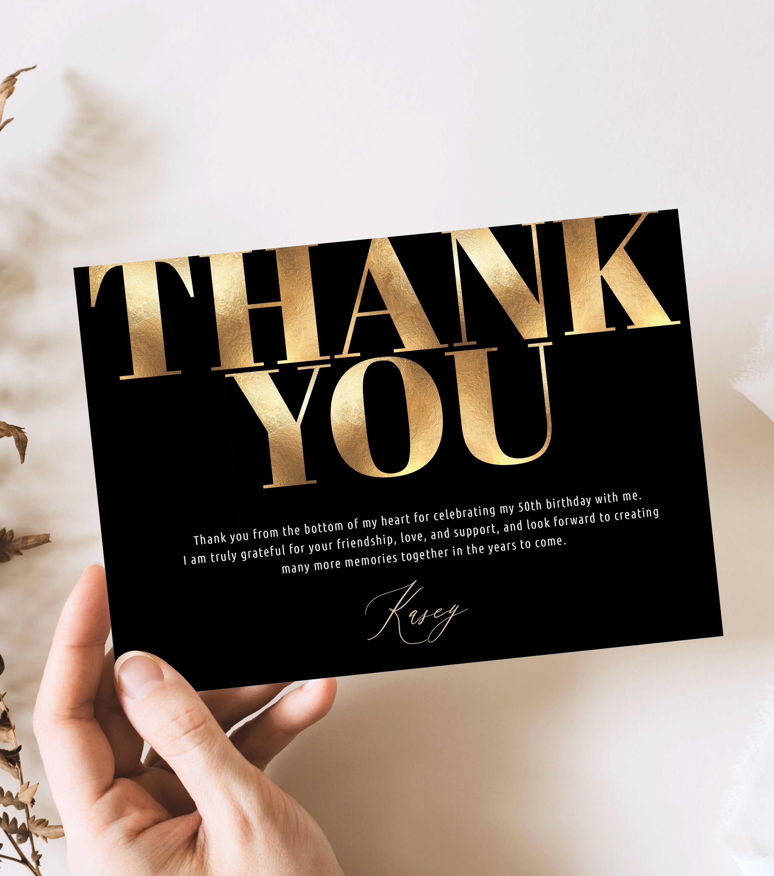 ZARA Printable Thank You Card INSTANT DOWNLOAD, Black and Gold Thank you Card, Gold Black, Elegant Thank you Cards, Editable Thank You Card