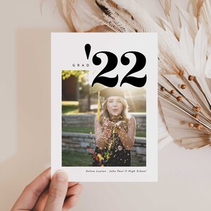 Grad 22 Minimal Photo High School Graduation Announcement, Graduation Announcement, Class of 2022, Modern Graduation, Editable Template