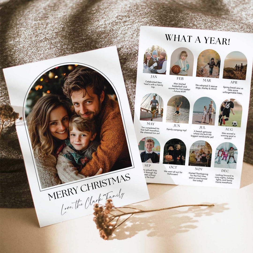Year in Review Christmas Card Template, Photo Collage Arch Holiday