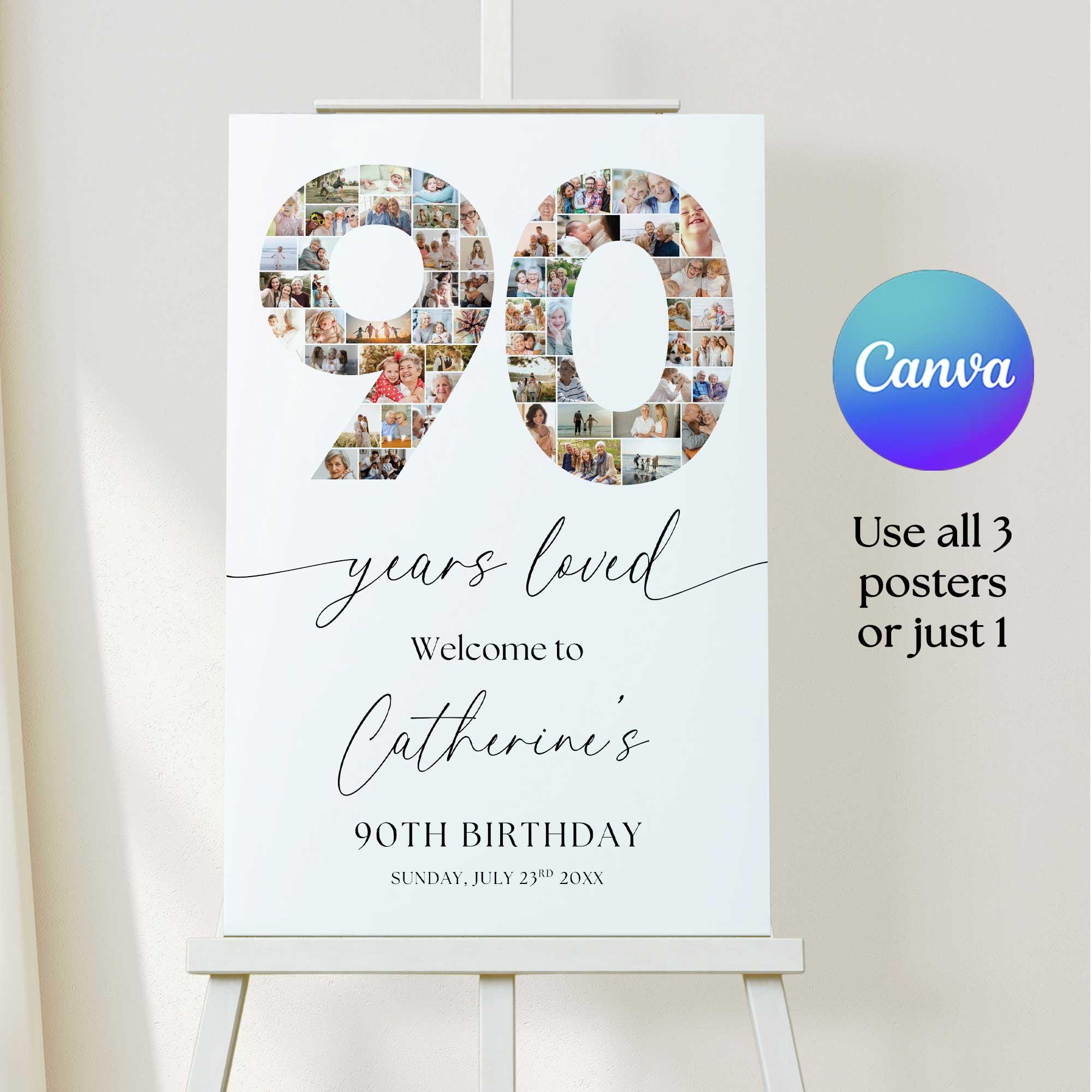 90th Birthday Photo Collage Poster Canva, Editable Template 90th ...