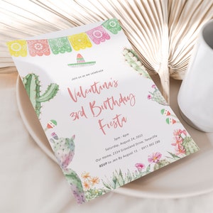 Fiesta 3rd Birthday Invitation Template, Fiesta Girl Birthday Invitation, Mexican Fiesta Invitation, Fiesta Party, 3rd Birthday, Cactus