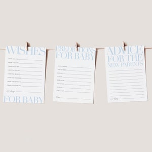 OH BABY Blue Minimal Baby Shower Games, Predictions Card Printable, Advice for the New Parents Printable, Wishes for Baby Editable Template