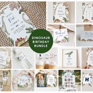 Dinosaur Invitation Bundle, T Rex, Dino Birthday Bundle, Editable Dinosaur 1st 2nd 3rd 4th 5th 6th Birthday Invite, Dinosaur Birthday Bundle