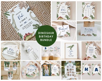 Dinosaur Invitation Bundle, T Rex, Dino Birthday Bundle, Editable Dinosaur 1st 2nd 3rd 4th 5th 6th Birthday Invite, Dinosaur Birthday Bundle