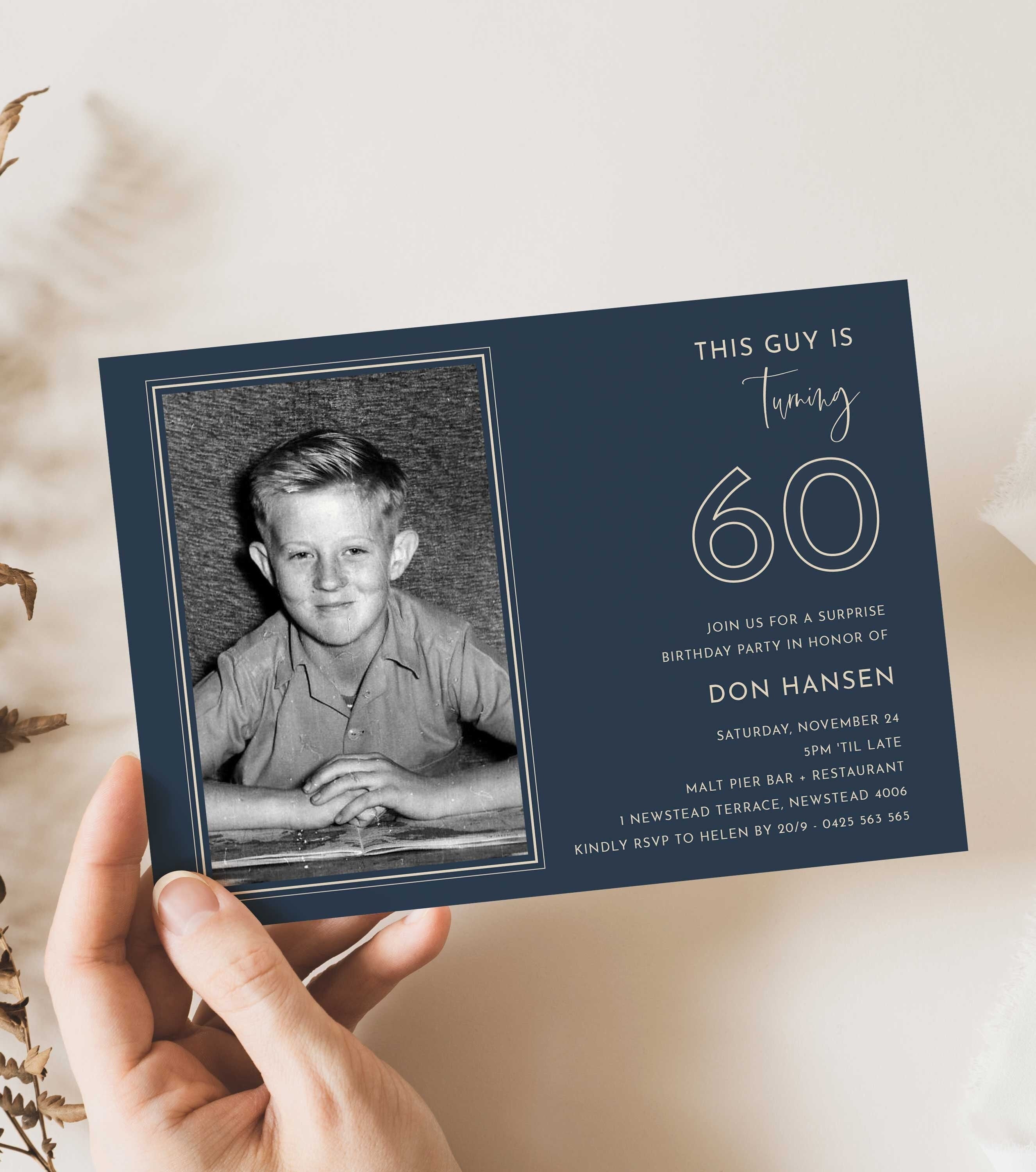 Surprise 60th Invitation for Men With Photo, Funny Photo 60th Invitation, 60th  Birthday Invite , Simple 60th Invites, Male 60th Invitations - Etsy, image size:2652x3000