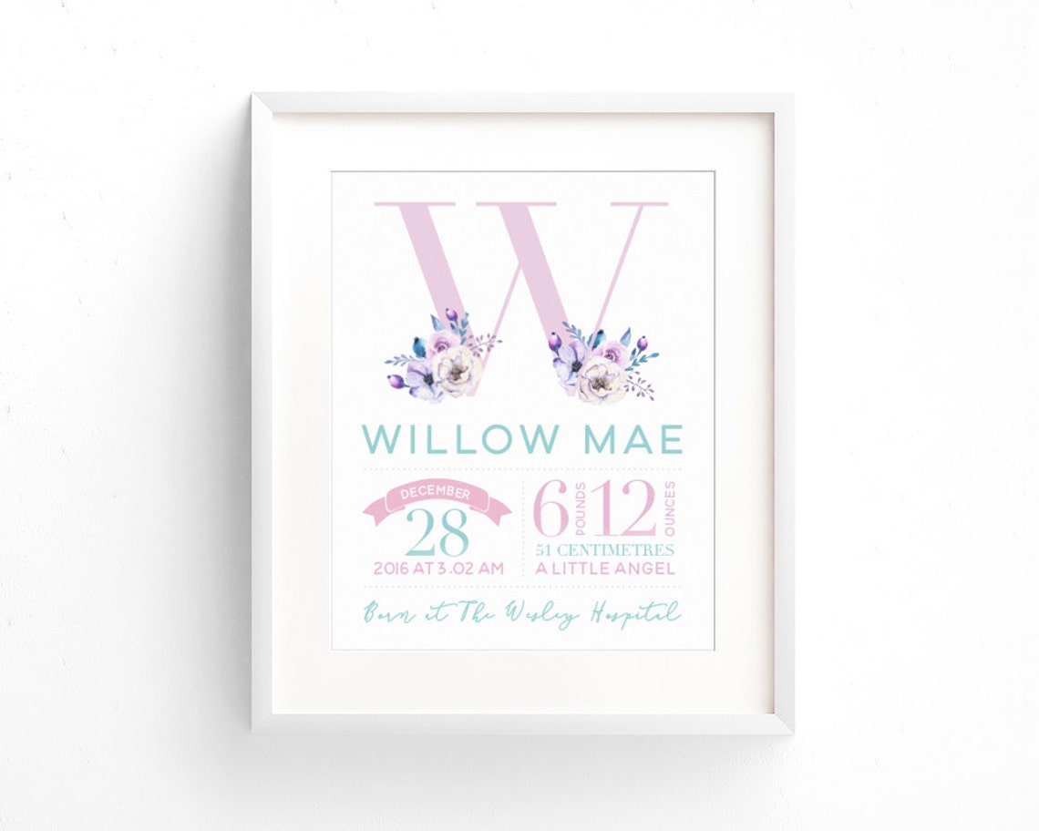 Birth Announcement Wall Art Birth Details Print New Baby Etsy