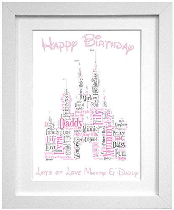 ANNIVERSARY Birthday Gift Her Him Word Art Print Personalised DISNEY Framed A4