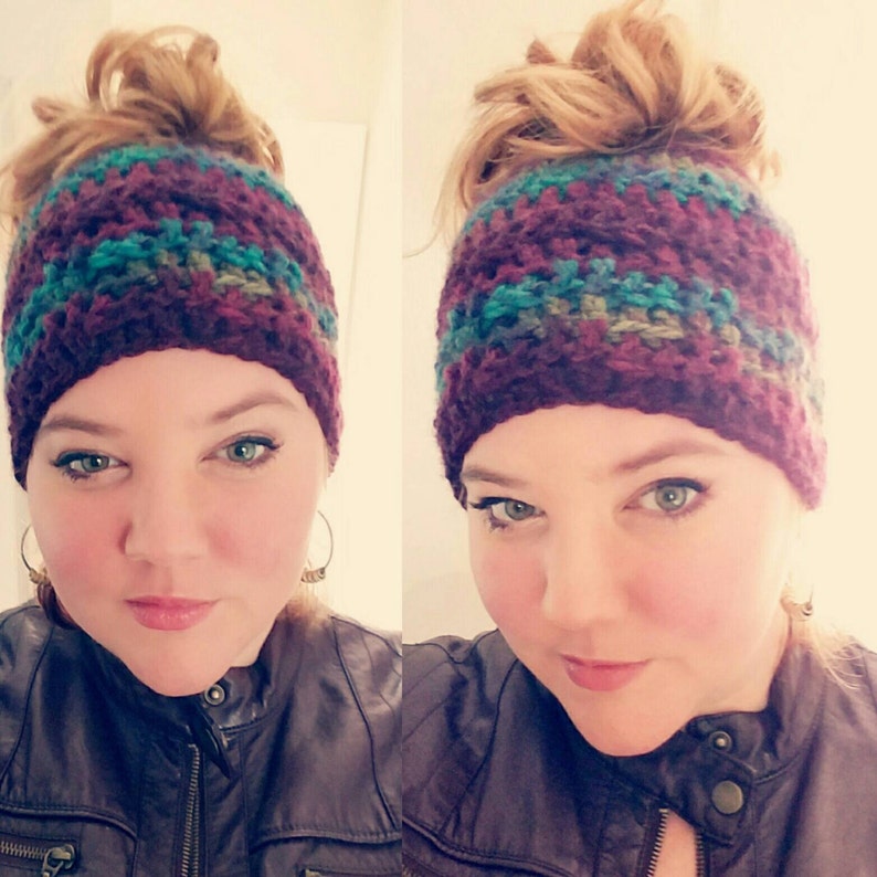 Messy Bun Hat Patriots hat Ponytail Hat Winter Hat Superbowl Crocheted Ponytail Beanie Crocheted Hat Messy Bun Beanie