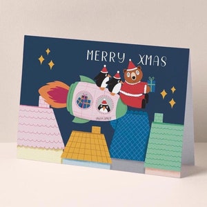 Express Delivery | Cute Illustrated Christmas Card, Hand Drawn, Designed & Made in Sydney, Happy Holidays, Merry Xmas, Bear, Penguins