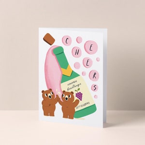 Cheers! Let's Pop the Bear-llinger! | Illustrated Greeting Card, Hand Drawn, Celebration, Congratulations Card, Designed & Made in Sydney