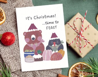 Time to Feast! | Cute Illustrated Christmas Card, Handmade, Xmas, Festive, Unique, Premium Quality Stationery, Designed and Made in Sydney