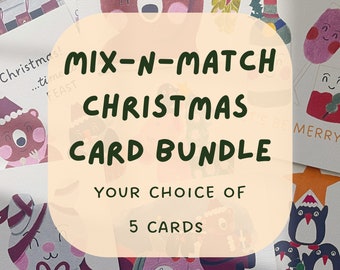 Bundle of 5 Cute Illustrated Christmas Cards | Choose Your Own | Handmade, Xmas, Festive, Premium Stationery, Designed and Made in Sydney
