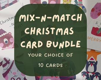 Bundle of 10 Cute Illustrated Christmas Cards | Choose Your Own | Handmade, Xmas, Festive, Premium Stationery, Designed and Made in Sydney