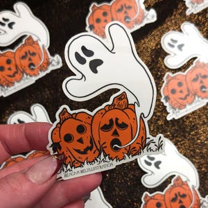Halloween Spooky Ghost & Pumpkins Vinyl Sticker