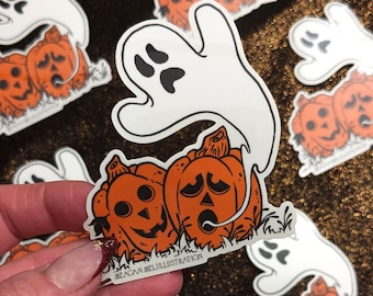 Halloween Spooky Ghost & Pumpkins Vinyl Sticker